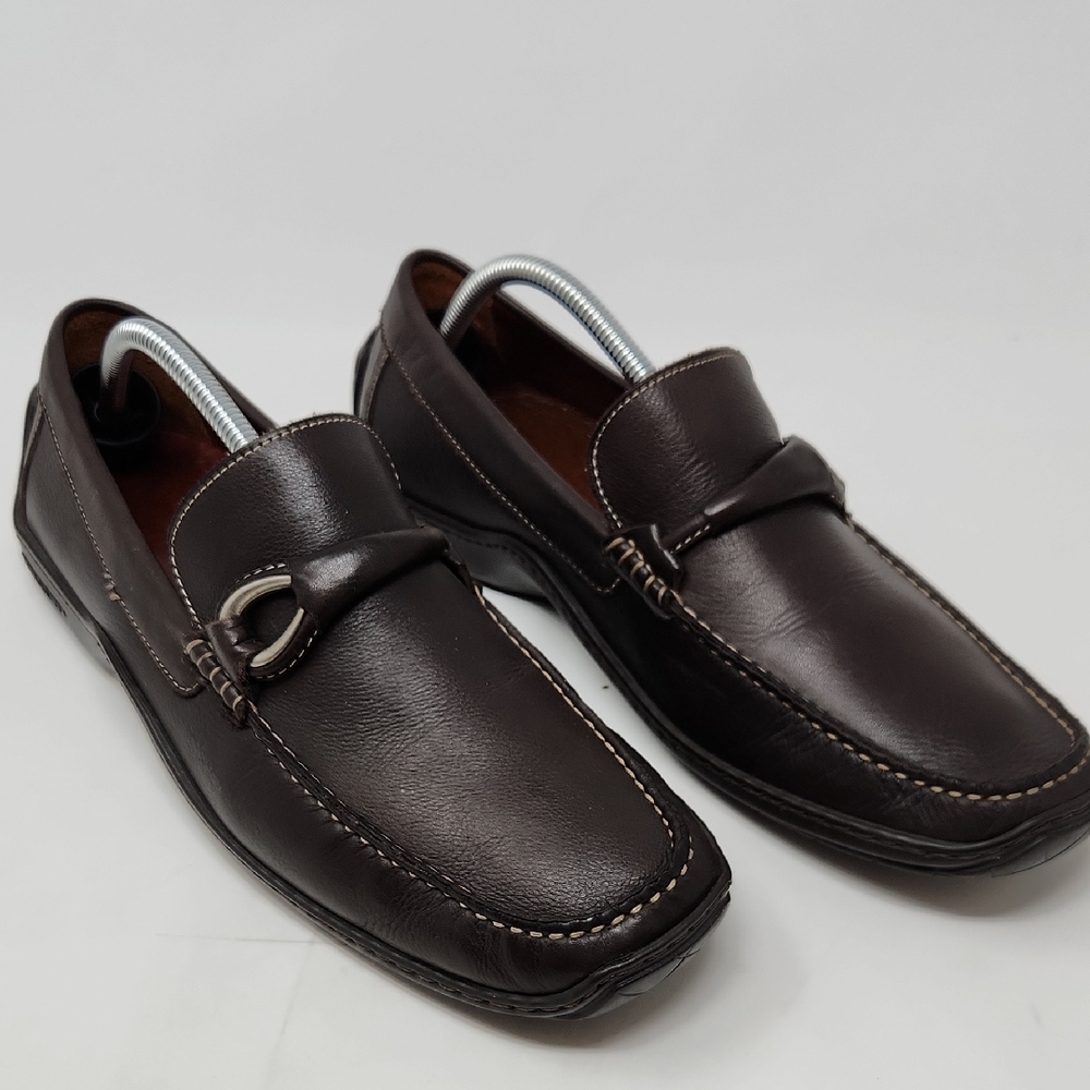Donald J. Pliner Brown Leather Loafers with Horse-Bit Detail
